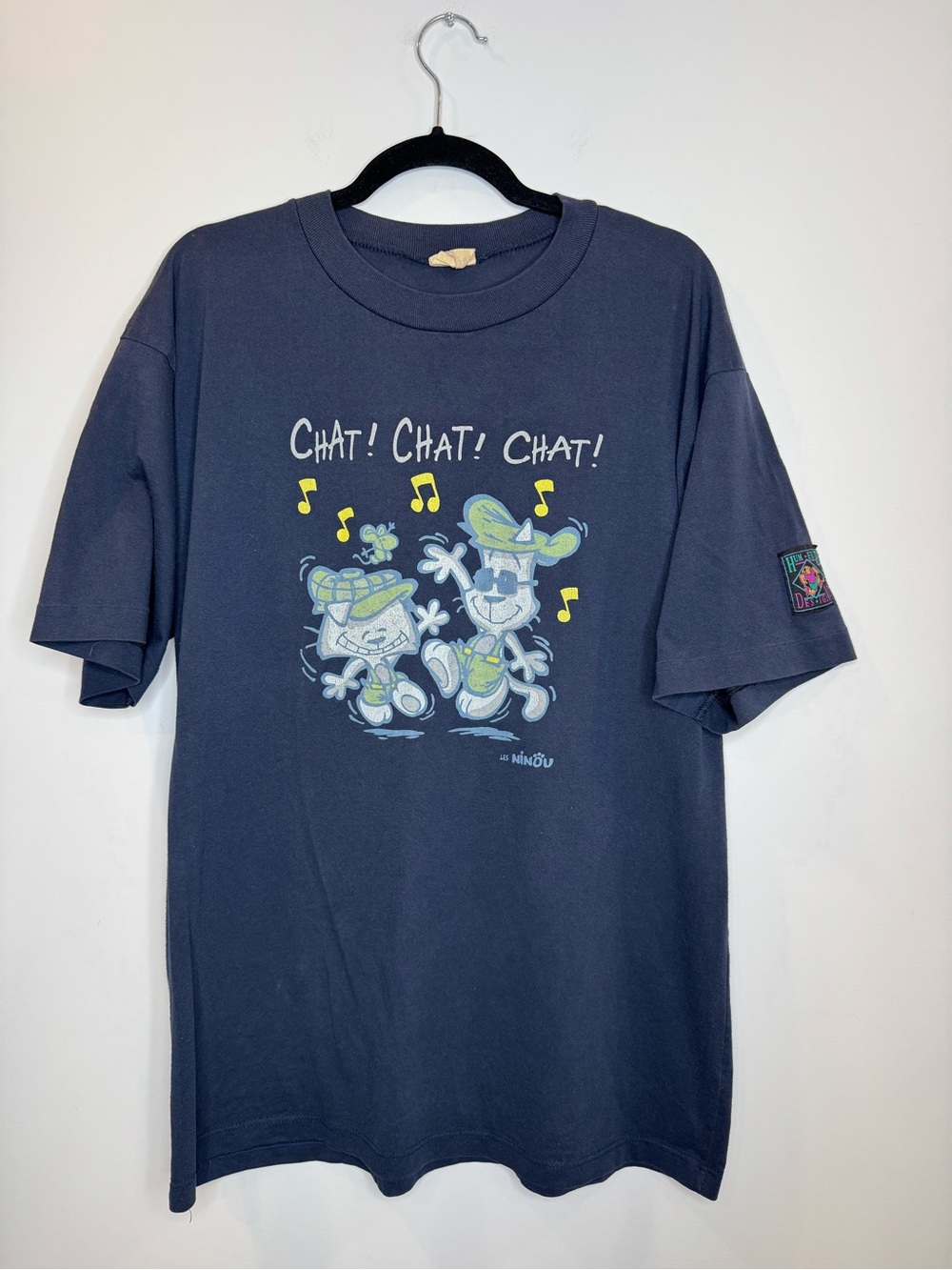 Vtg 90s Humeur design Graphic Tee Dancing cats sz XL single stitch Canada
